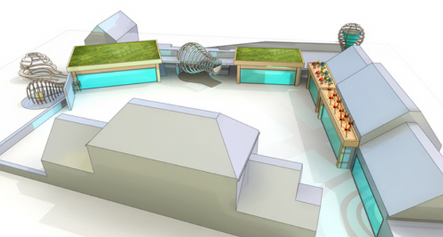 Plan 3D du projet de matali crasset. Les différents volumes, espaces et installations y sont présents.